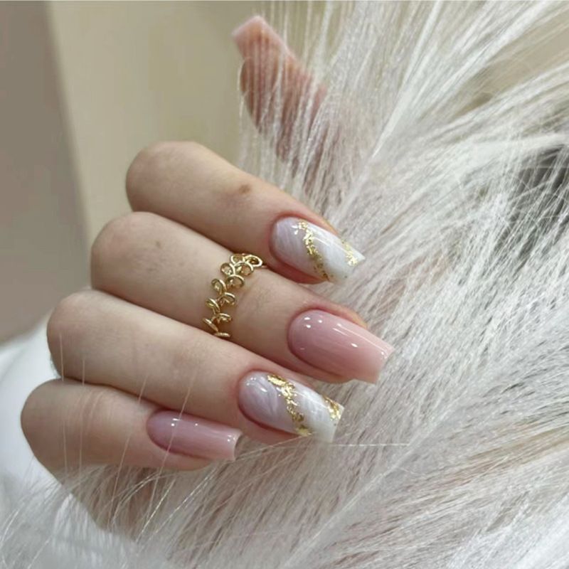 Ms.Miemie 24pcs Fake Nails Reusable Stick On Nails Press on Full Cover False Nail Tips with Jelly Stickers Makeup Accessorise