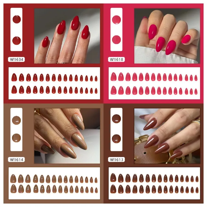 Ms.Miemie 24pcs Fake Nails Reusable Stick On Nails Press on Full Cover False Nail Tips with Jelly Stickers Makeup Accessorise
