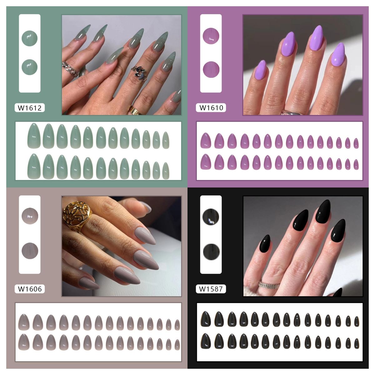 Ms.Miemie 24pcs Fake Nails Reusable Stick On Nails Press on Full Cover False Nail Tips with Jelly Stickers Makeup Accessorise
