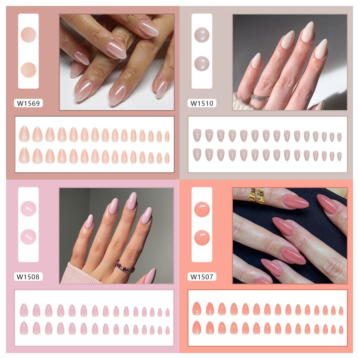 Ms.Miemie 24pcs Fake Nails Reusable Stick On Nails Press on Full Cover False Nail Tips with Jelly Stickers Makeup Accessorise