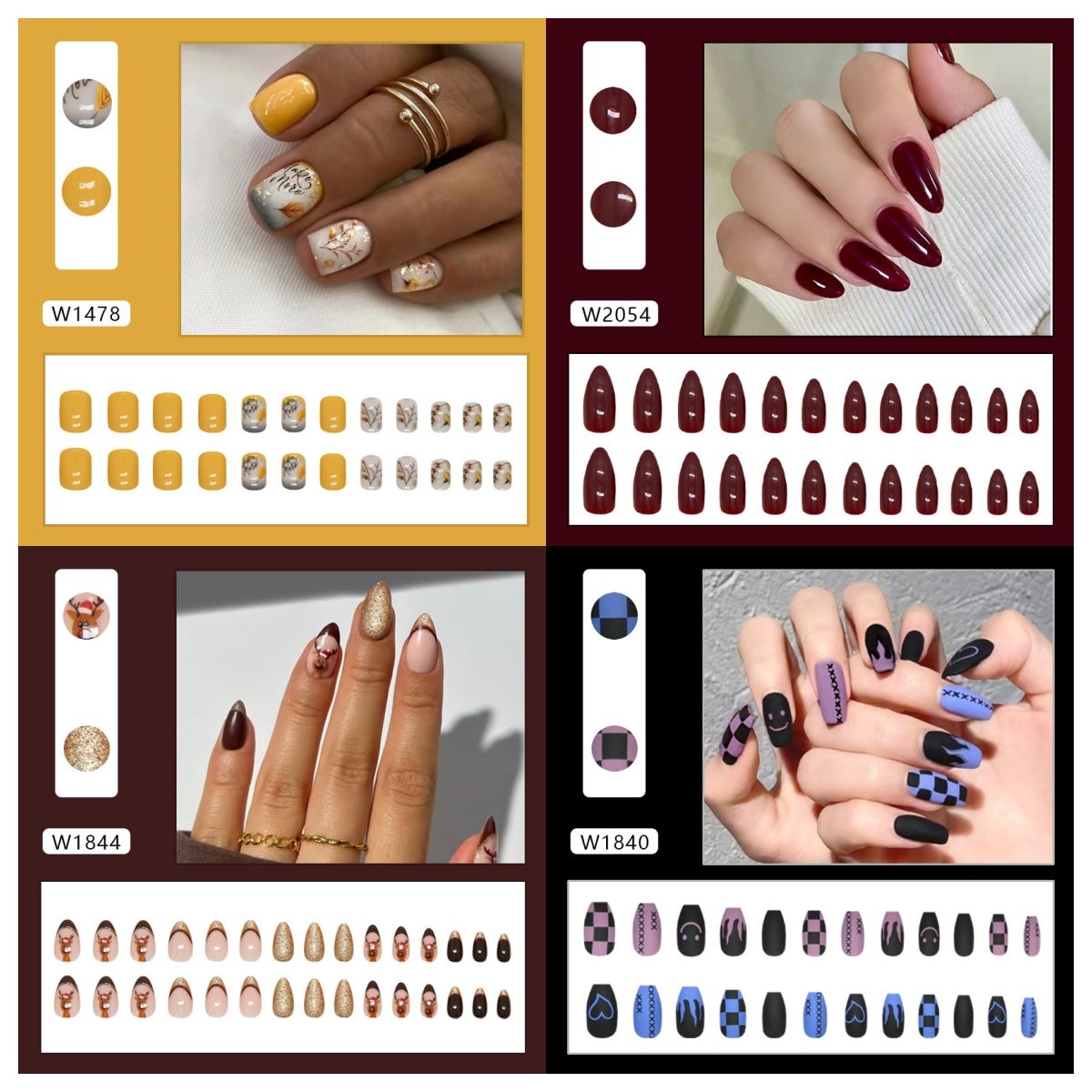 Ms.Miemie 24pcs Fake Nails Reusable Stick On Nails Press on Full Cover False Nail Tips with Jelly Stickers Makeup Accessorise