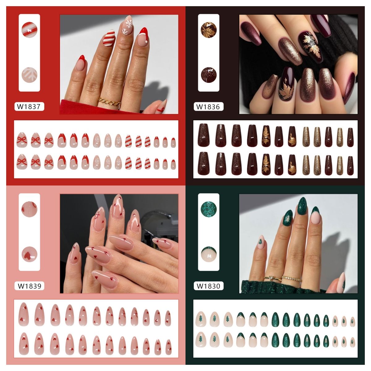 Ms.Miemie 24pcs Fake Nails Reusable Stick On Nails Press on Full Cover False Nail Tips with Jelly Stickers Makeup Accessorise
