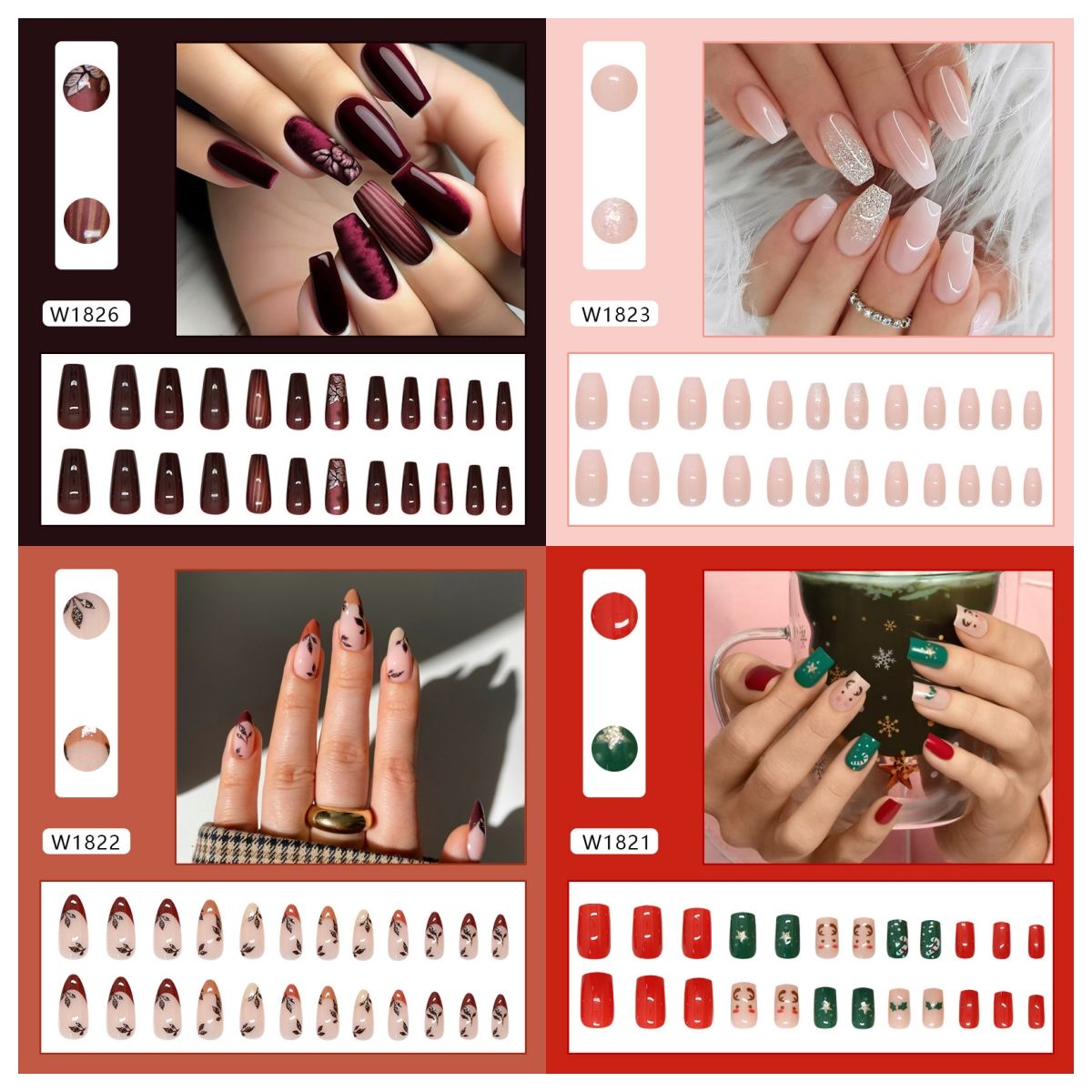 Ms.Miemie 24pcs Fake Nails Reusable Stick On Nails Press on Full Cover False Nail Tips with Jelly Stickers Makeup Accessorise