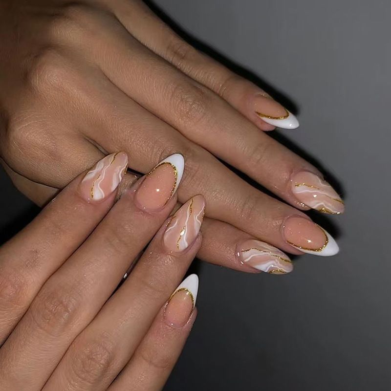 Ms.Miemie 24pcs Fake Nails Reusable Stick On Nails Press on Full Cover False Nail Tips with Jelly Stickers Makeup Accessorise