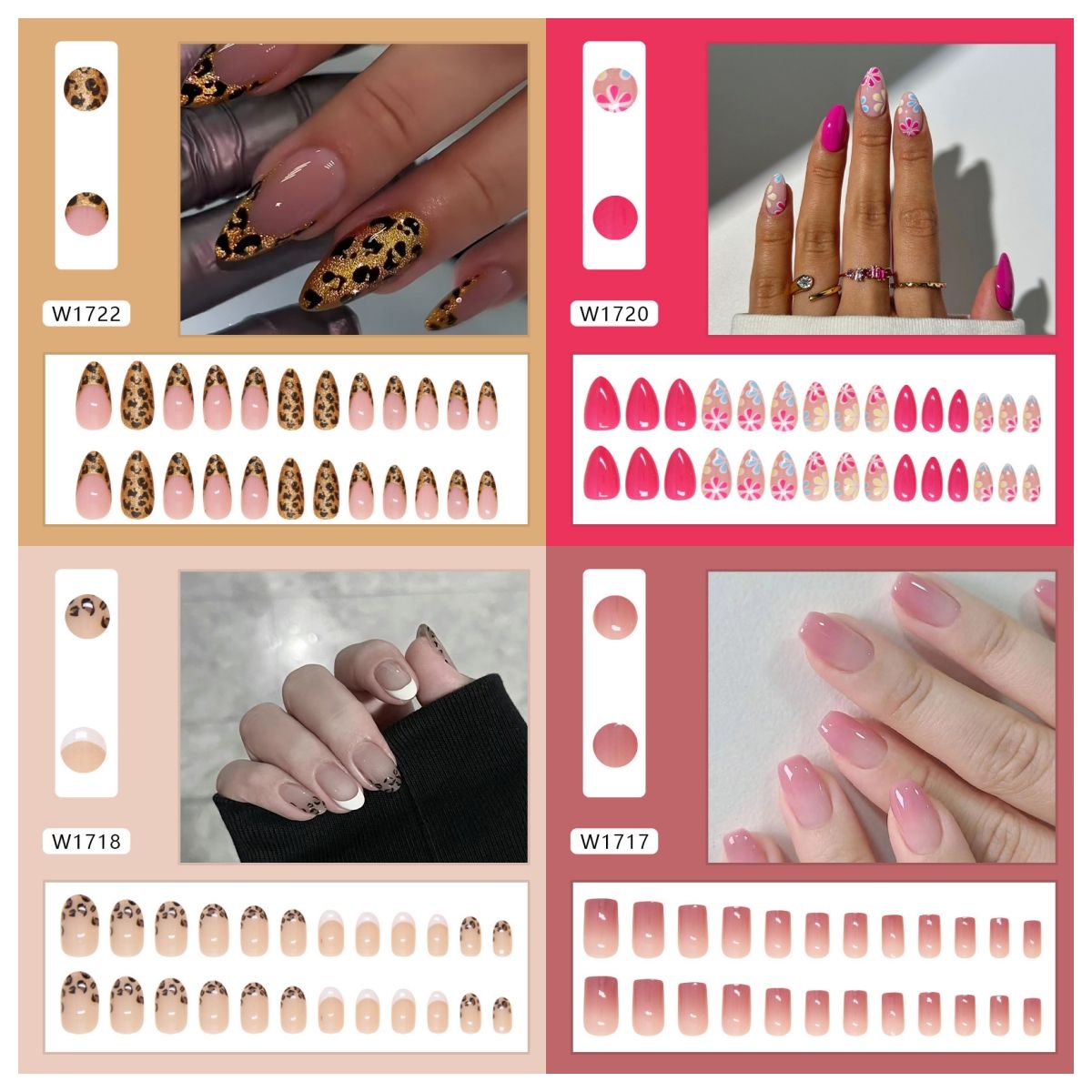 Ms.Miemie 24pcs Fake Nails Reusable Stick On Nails Press on Full Cover False Nail Tips with Jelly Stickers Makeup Accessorise