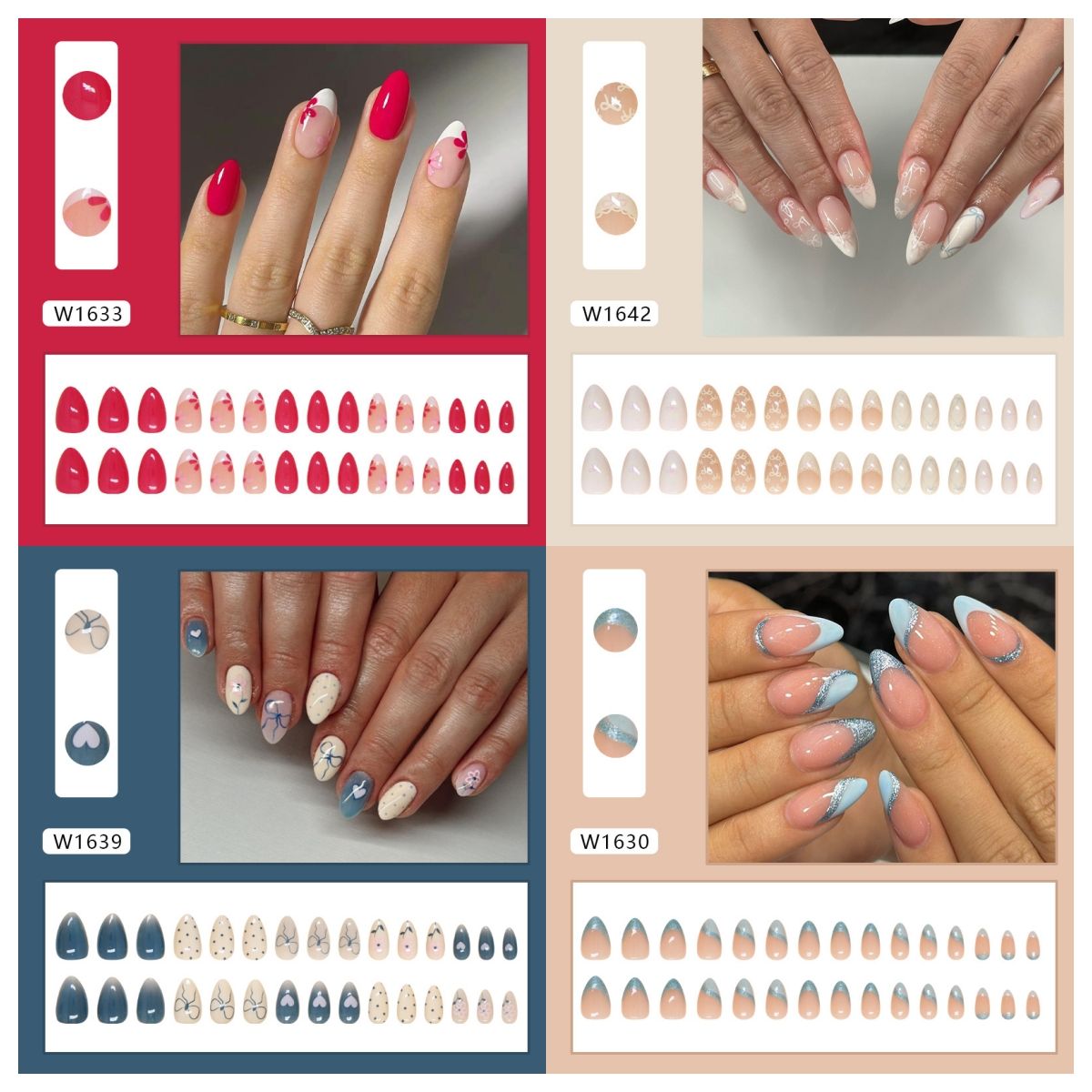 Ms.Miemie 24pcs Fake Nails Reusable Stick On Nails Press on Full Cover False Nail Tips with Jelly Stickers Makeup Accessorise