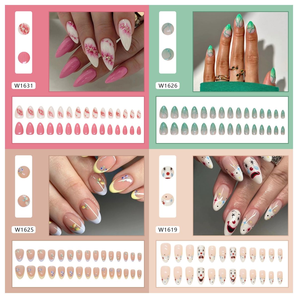 Ms.Miemie 24pcs Fake Nails Reusable Stick On Nails Press on Full Cover False Nail Tips with Jelly Stickers Makeup Accessorise