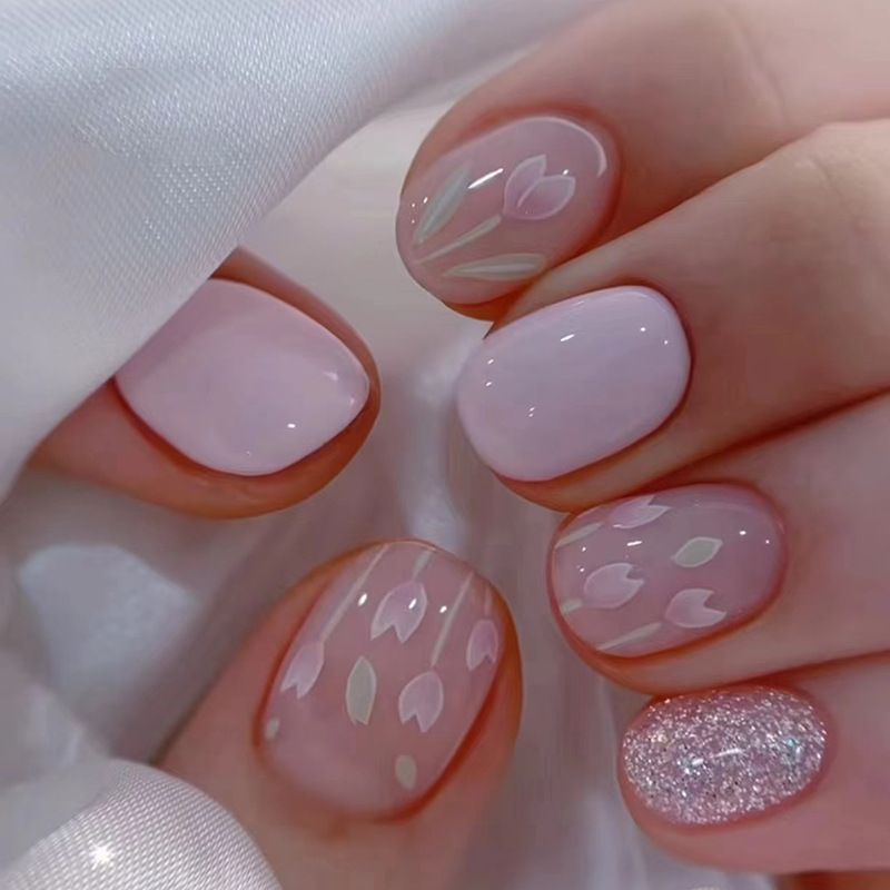 Ms.Miemie 24pcs Fake Nails Reusable Stick On Nails Press on Full Cover False Nail Tips with Jelly Stickers Makeup Accessorise view 5