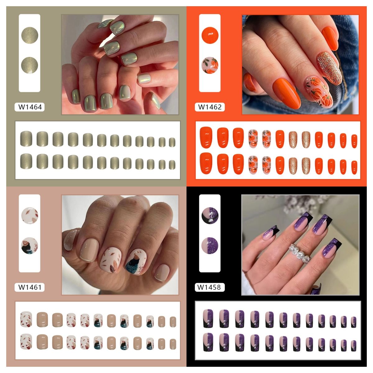 Ms.Miemie 24pcs Fake Nails Reusable Stick On Nails Press on Full Cover False Nail Tips with Jelly Stickers Makeup Accessorise