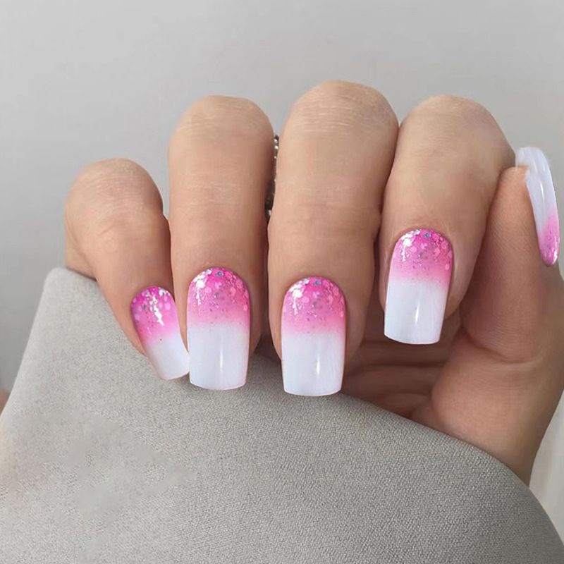 Ms.Miemie 24pcs Fake Nails Reusable Stick On Nails Press on Full Cover False Nail Tips with Jelly Stickers Makeup Accessorise