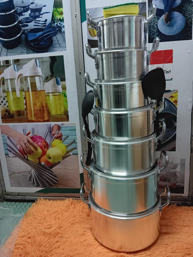 ORIGINAL TORNADO 14PCS STAINLESS STEEL ALUMINUM COOKING POT/SUFURIA SET/ CAN BE USED ON CHARCOAL JIKO.