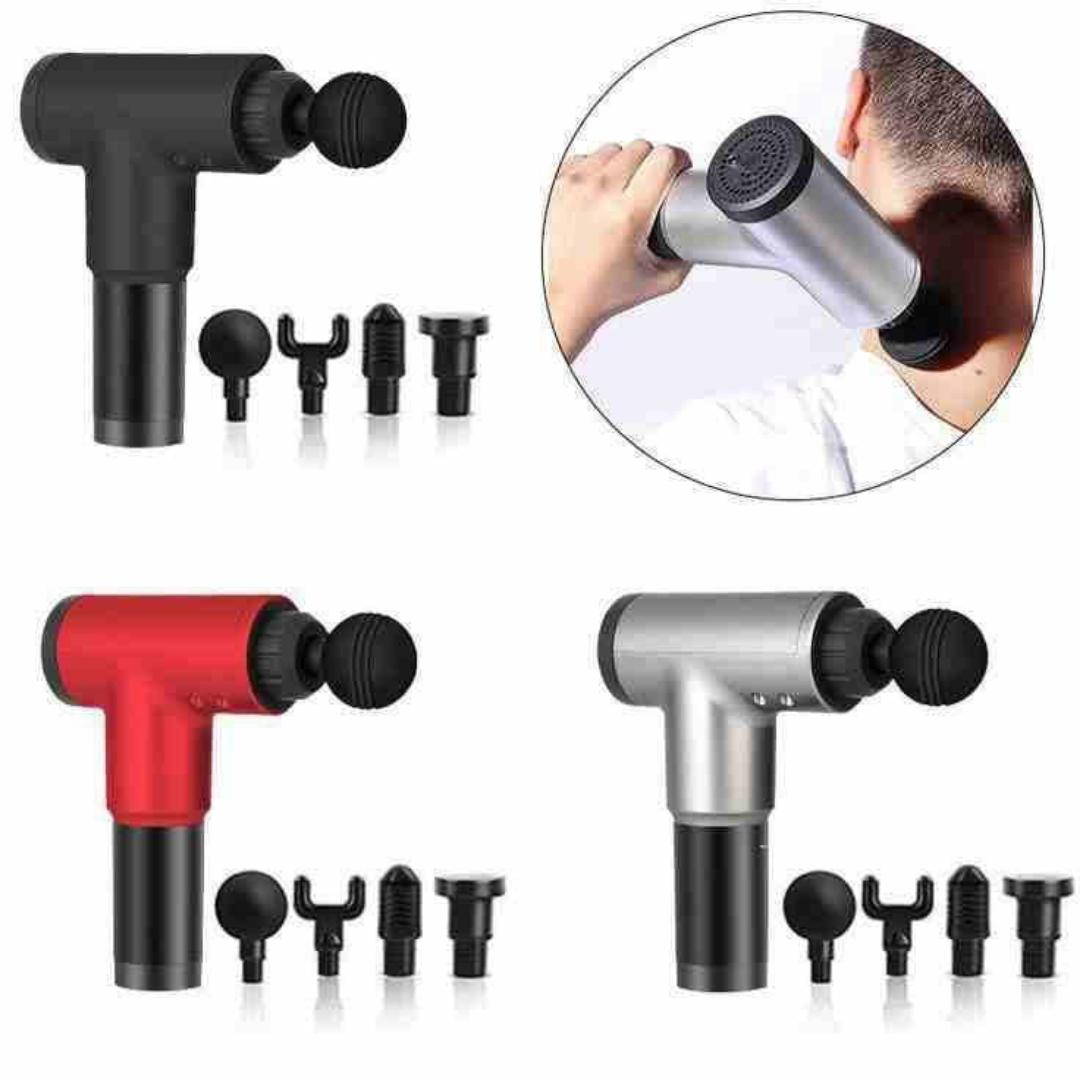Fascia Gun Mini Handheld Massager Deep muscle tissue vibration massage gun 6 speeds + 4 massage heads