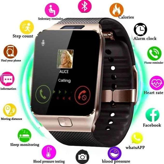 Smart2030 W007 Gold Smartwatch With SIM Card Slot, Music Playback, Multi-Sport Tracking, Social Media Notifications, And Call Alerts