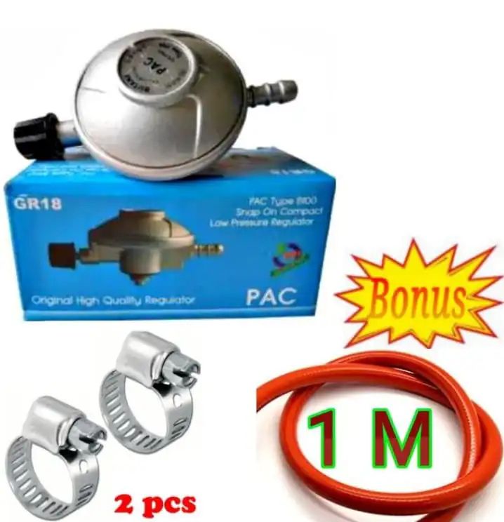 Generic 6 KG Gas Regulator + 1 m Pipe & 2 Hose Clamps | Regulator isiyoleak, kit ya meko