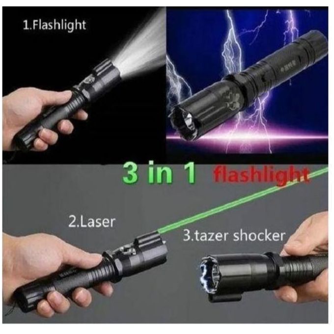 3-in-1 Rechargeable Self-Defense Stun Gun Torch – Electric Shock Device with Laser Pointer & Flashlight for Security Protection