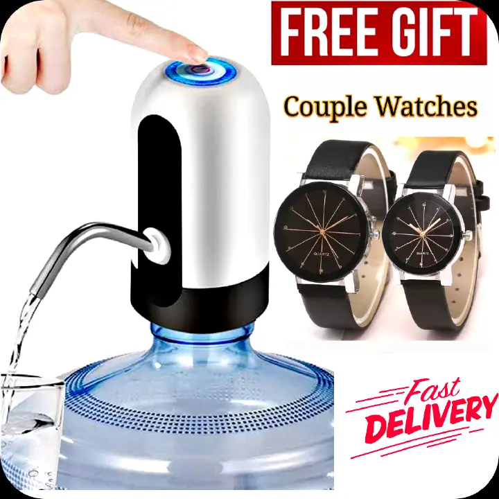 BEST HAND Electric Water Dispenser Pump 20L – USB Rechargeable Automatic Maji Pump – Portable Water Bottle Tap – Dispenser ya Maji Home Office + FREE Couple Watches Gift