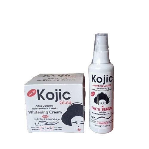 Dr Davey KOJIC GLUTA Face Cream + Roushun KOJIC & PURE COLLAGEN Face Serum. Moisturizes, Smooths