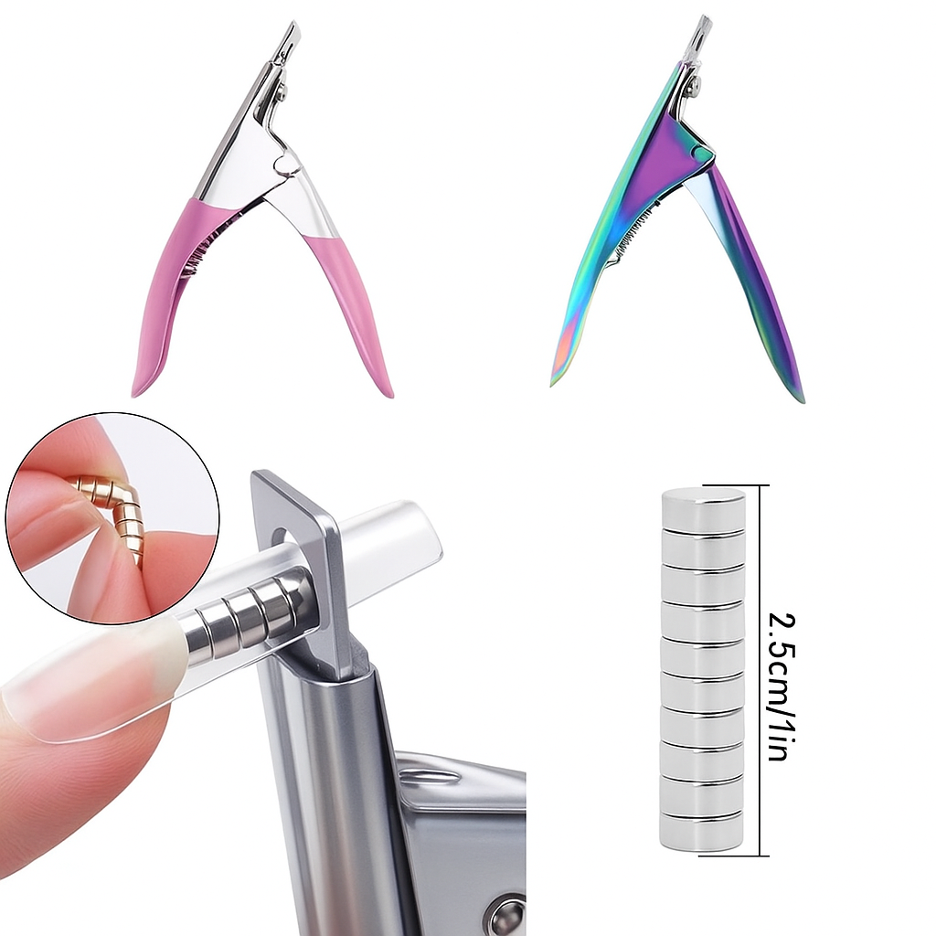Acrylic Nail Cutter with Magnet Sizer & Length Measurement,Adjustable Stainless Nail Trimmer for Salon Home Nail Art, Professional Nail Clippers for Precise Manicures