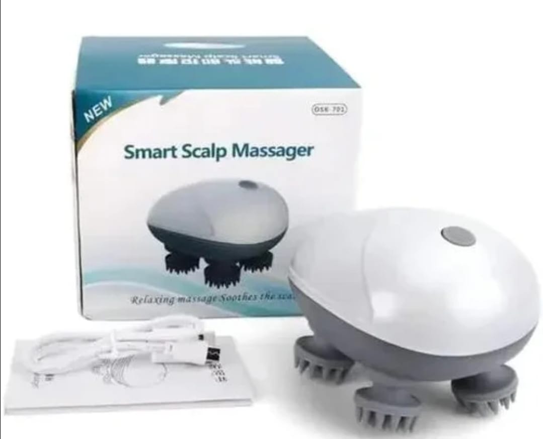 Smart Scalp Massager OSK-701 – Electric USB-Powered Head Massager with 4 Massage Nodes, Relaxation & Stress Relief (Silver)