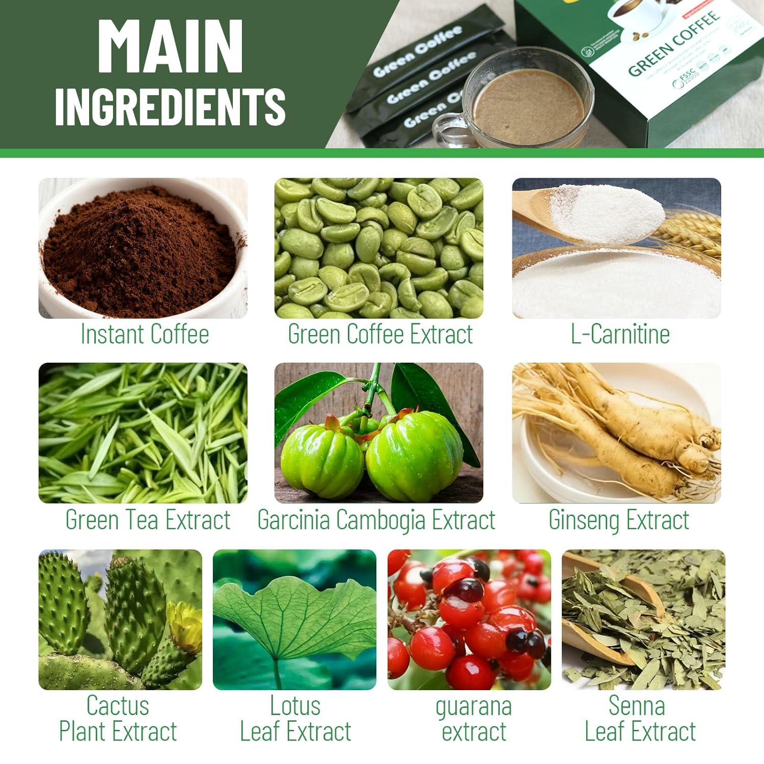 Wins Town Slimming Green Coffee, 200g Natural Diet Supplement for Healthy Weight loss, 20 Sachets