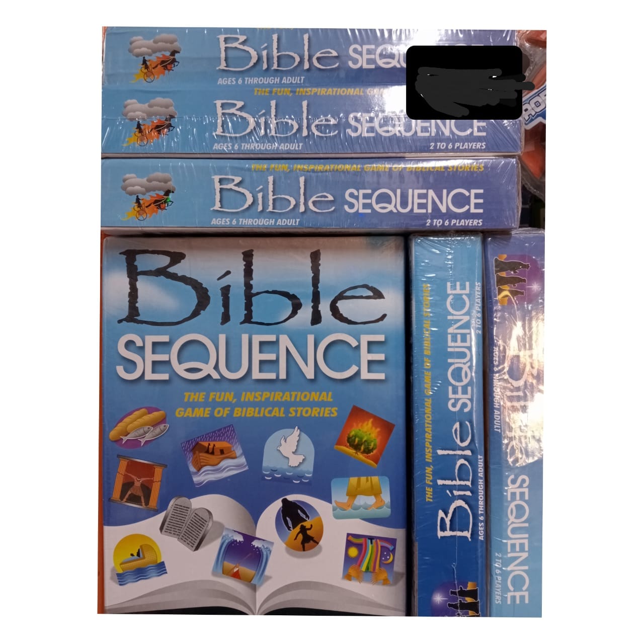 Bible Sequence board game. 
Bible Sequence is a fun and educational game designed to help players learn about biblical stories from both the Old and New Testaments. It combines strategy and biblical k