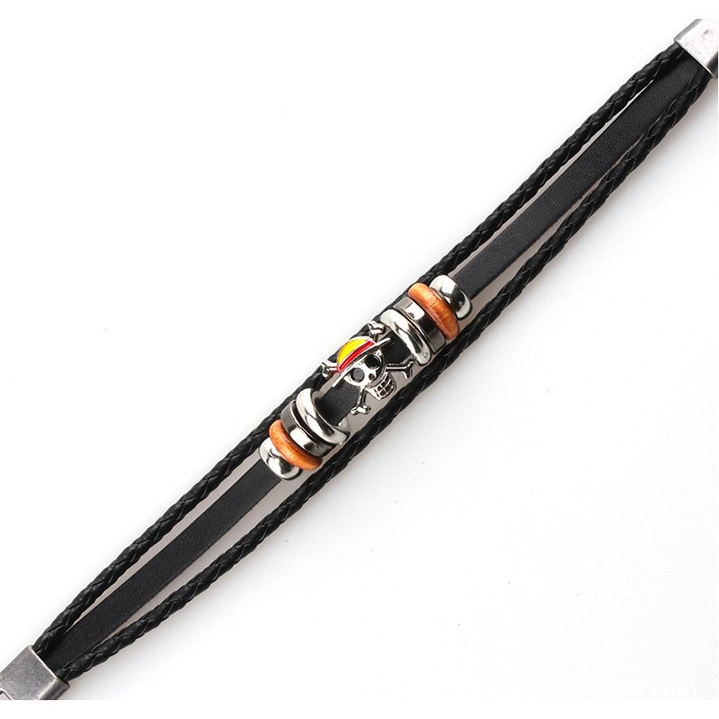 European and American popular One Piece men's leather bracelet, wooden bead skull PU leather bracelet, wristband