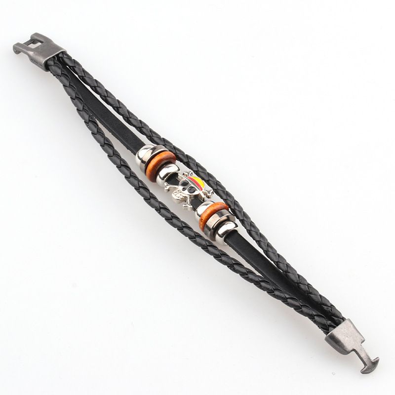 European and American popular One Piece men's leather bracelet, wooden bead skull PU leather bracelet, wristband