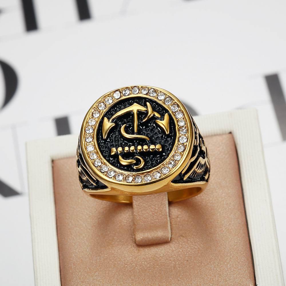Men's jewelry rings with domineering personality, men's diamond studded boat anchor titanium steel rings, stainless steel rings that never fade