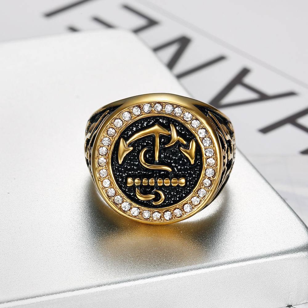 Men's jewelry rings with domineering personality, men's diamond studded boat anchor titanium steel rings, stainless steel rings that never fade