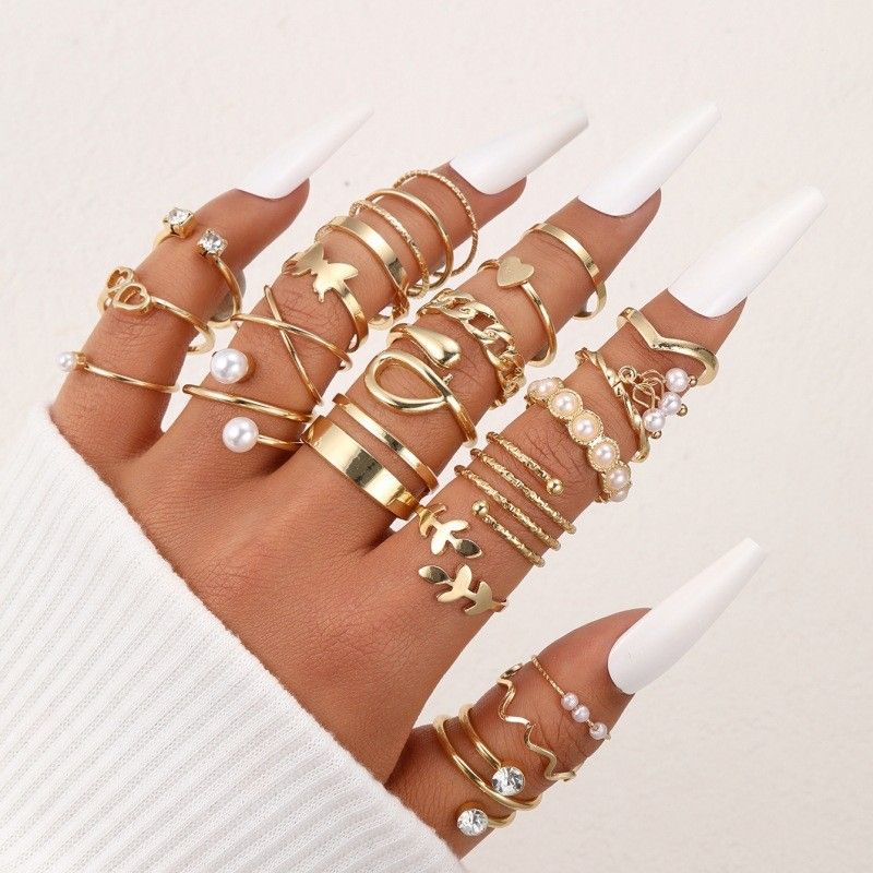 Ladies' jewelry Hot selling butterfly ring with multi joint opening, 22 piece set of heart-shaped women's rings