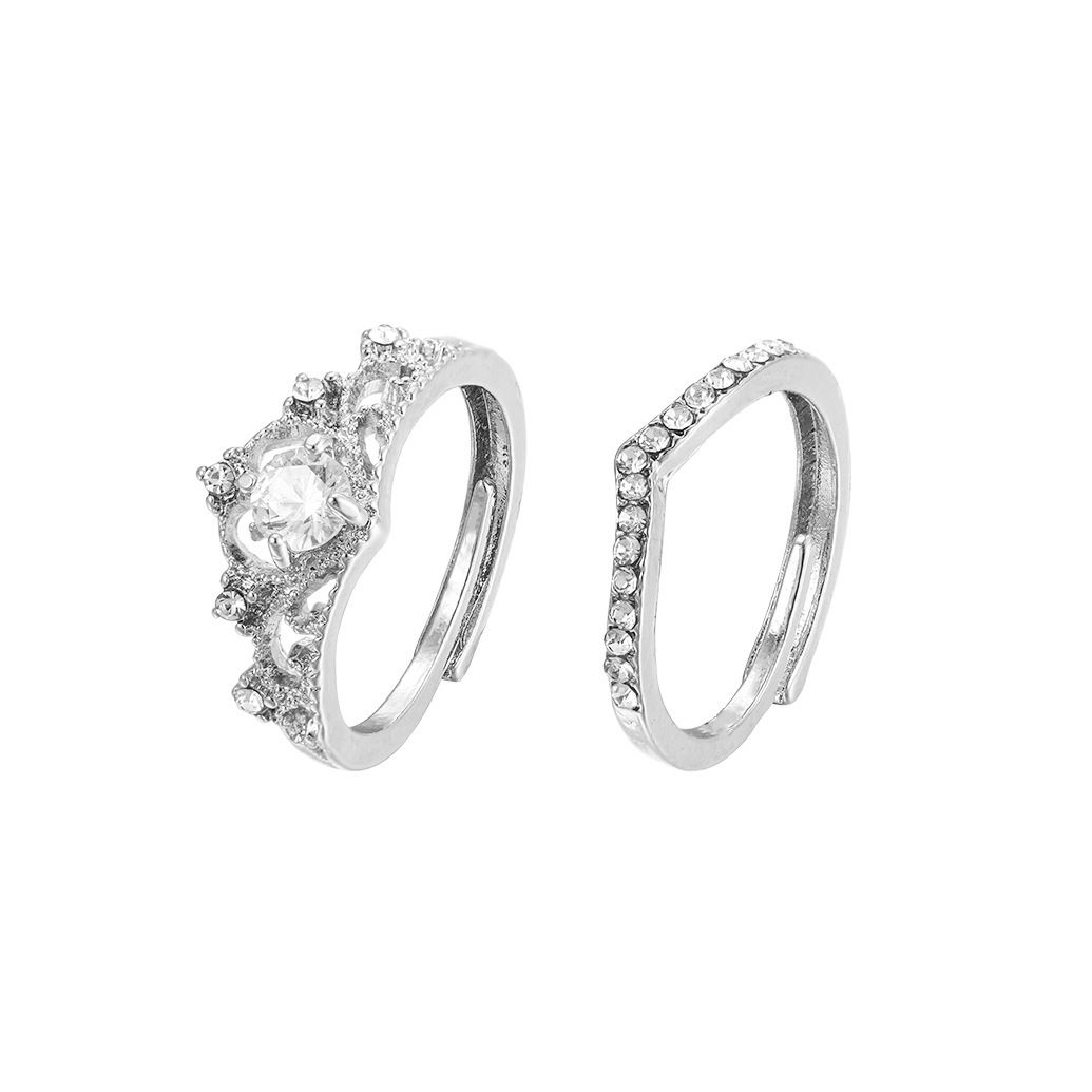 Ladies' jewelry Crown Princess Diamond Ring Wedding Pair Ring Open Ring Set 2-piece Ins Style Simple Finger Ring