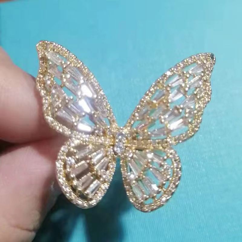 Ladies' jewelry Explosive hollowed out butterfly ring, exaggerated ring, non fading hand jewelry, women's ring