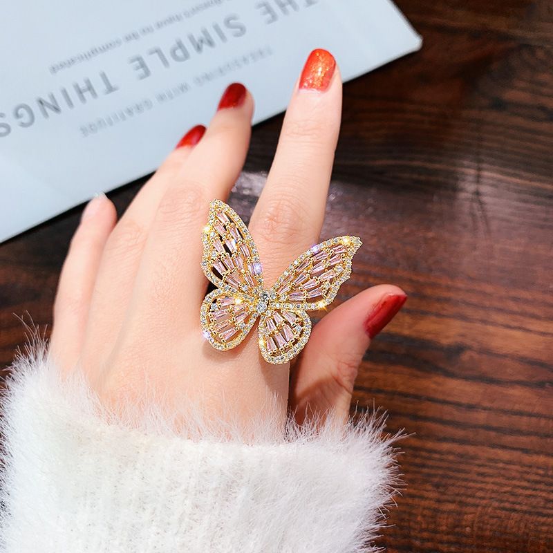 Ladies' jewelry Explosive hollowed out butterfly ring, exaggerated ring, non fading hand jewelry, women's ring