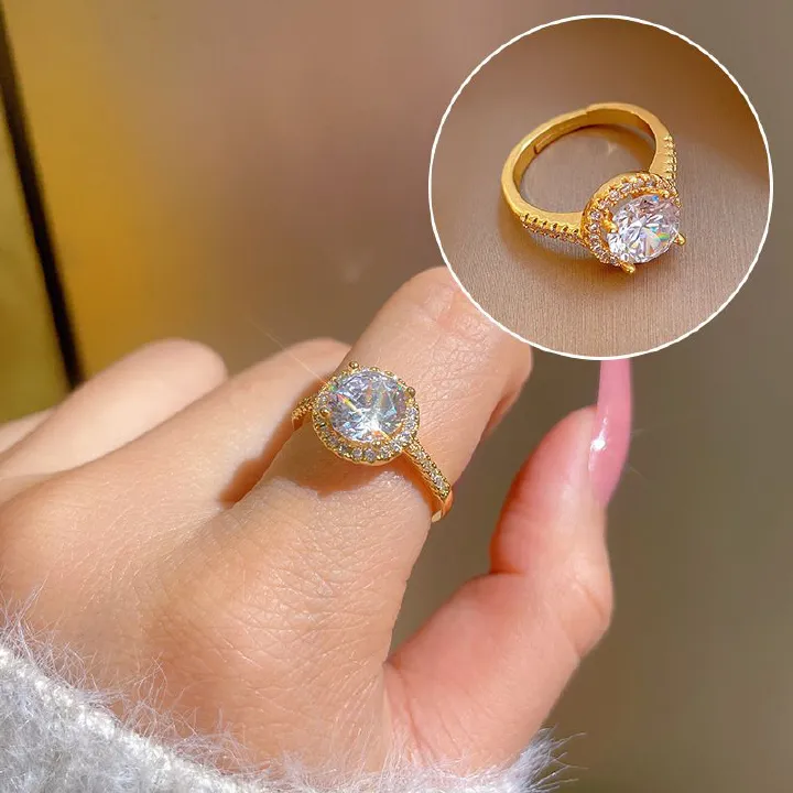 Elegant and sophisticated zircon super sparkling women's ring with adjustable opening, simple and popular Instagram Ladies' jewelry