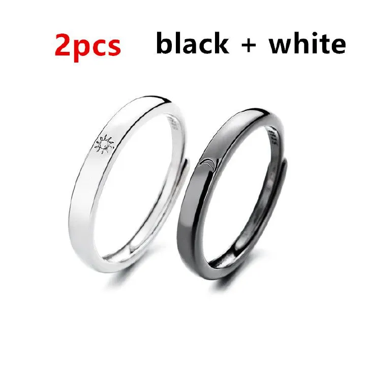Ladies' jewelry  Sun Moon Couple Ring Black and White Pair Open Ring Long Distance Love Gift Sun Moon Love Couple Ring