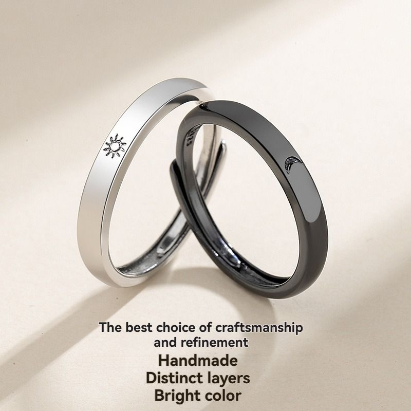 Ladies' jewelry  Sun Moon Couple Ring Black and White Pair Open Ring Long Distance Love Gift Sun Moon Love Couple Ring