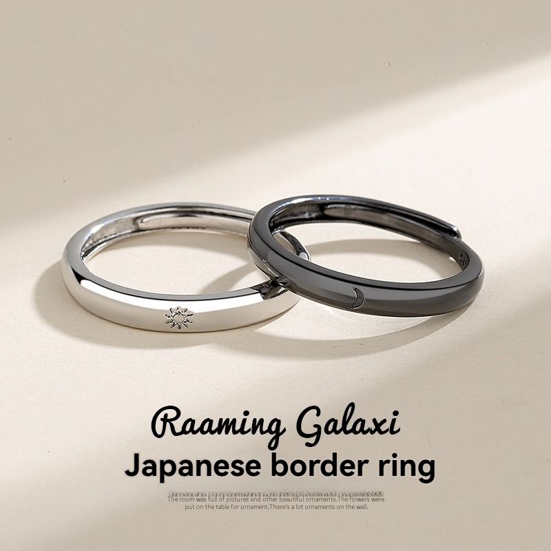 Ladies' jewelry  Sun Moon Couple Ring Black and White Pair Open Ring Long Distance Love Gift Sun Moon Love Couple Ring