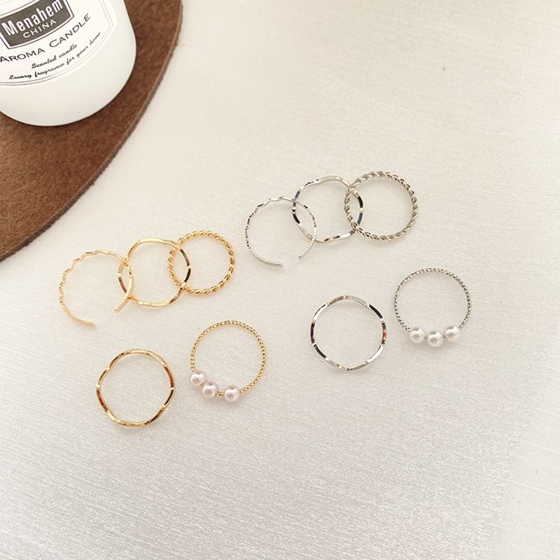 Ladies' jewelry Minimalist Ins Pearl Wave Combination Women's Ring Five Piece Set Personalized Ring Internet Red Tail Ring