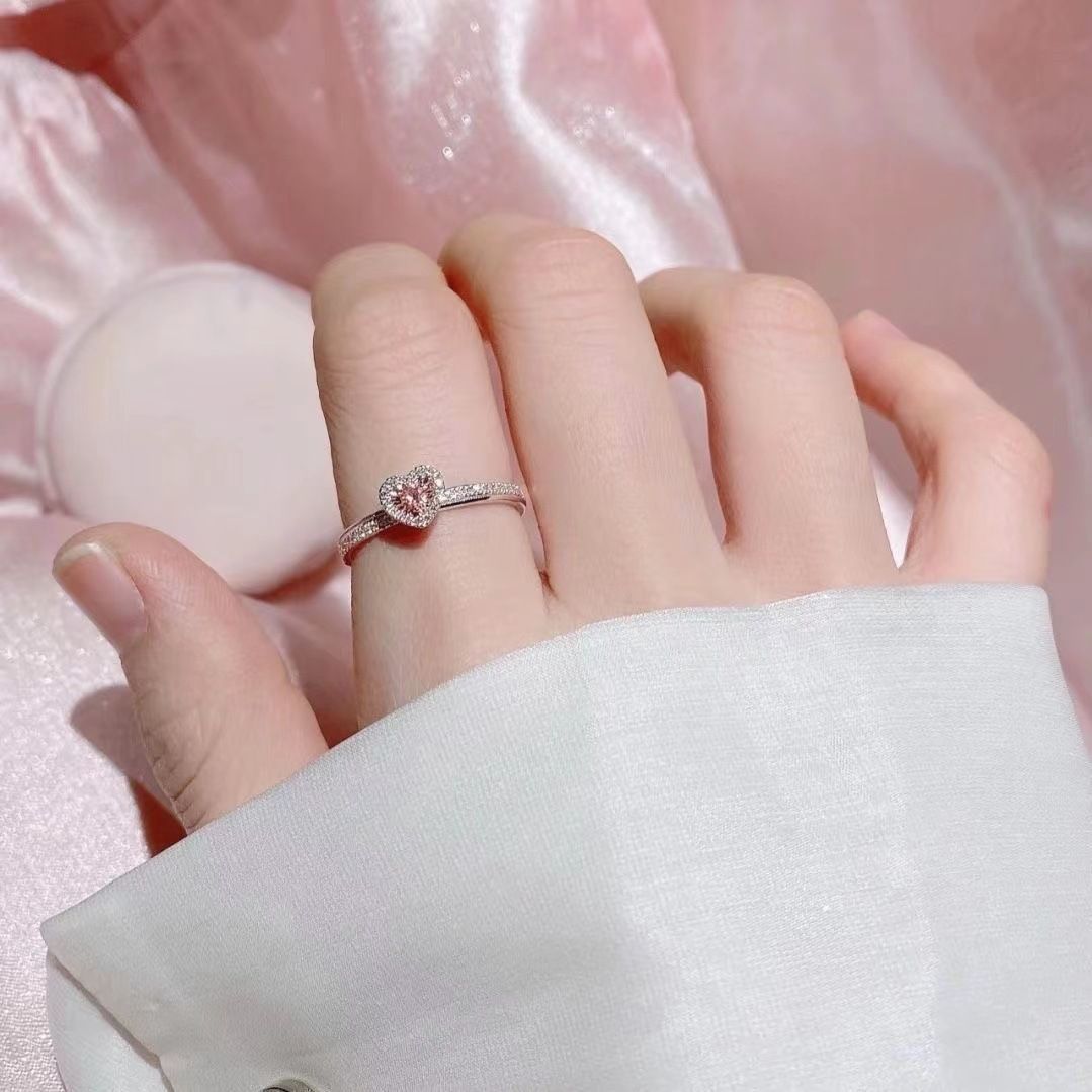 Ladies' jewelry  Hot selling love pink diamond ring that does not fade, niche Instagram style female jewelry