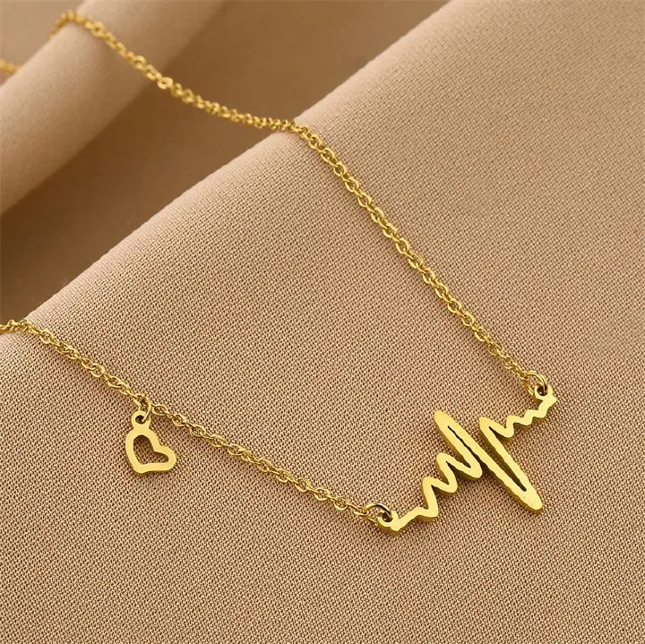 Ladies' jewelry The feeling of electrocardiogram heartbeat, high-end design pendant for female students, color preserving titanium steel necklace