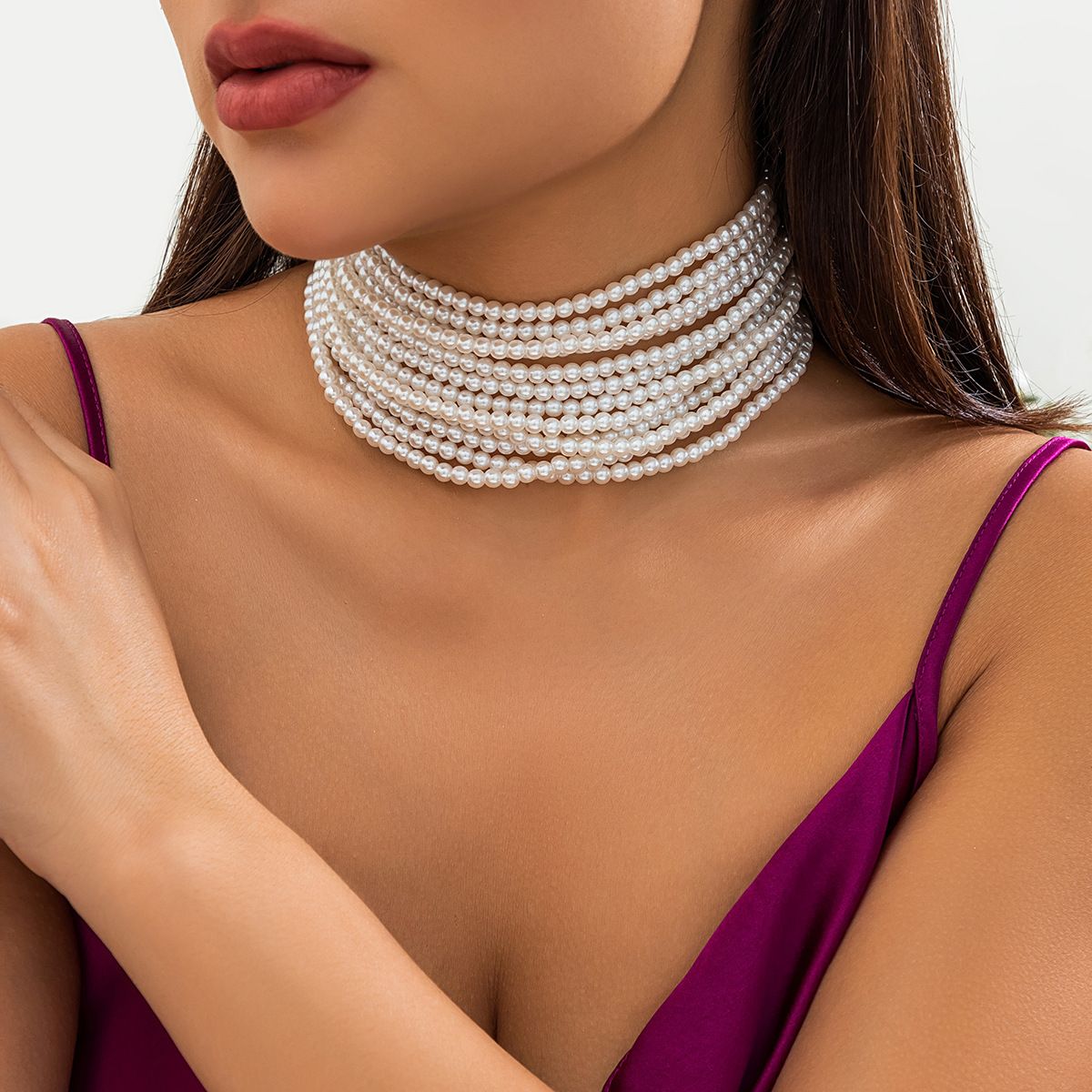Ladies' jewelry European and American multi-layer imitation pearl women's necklace temperament Baroque size bead French retro collar jewelry