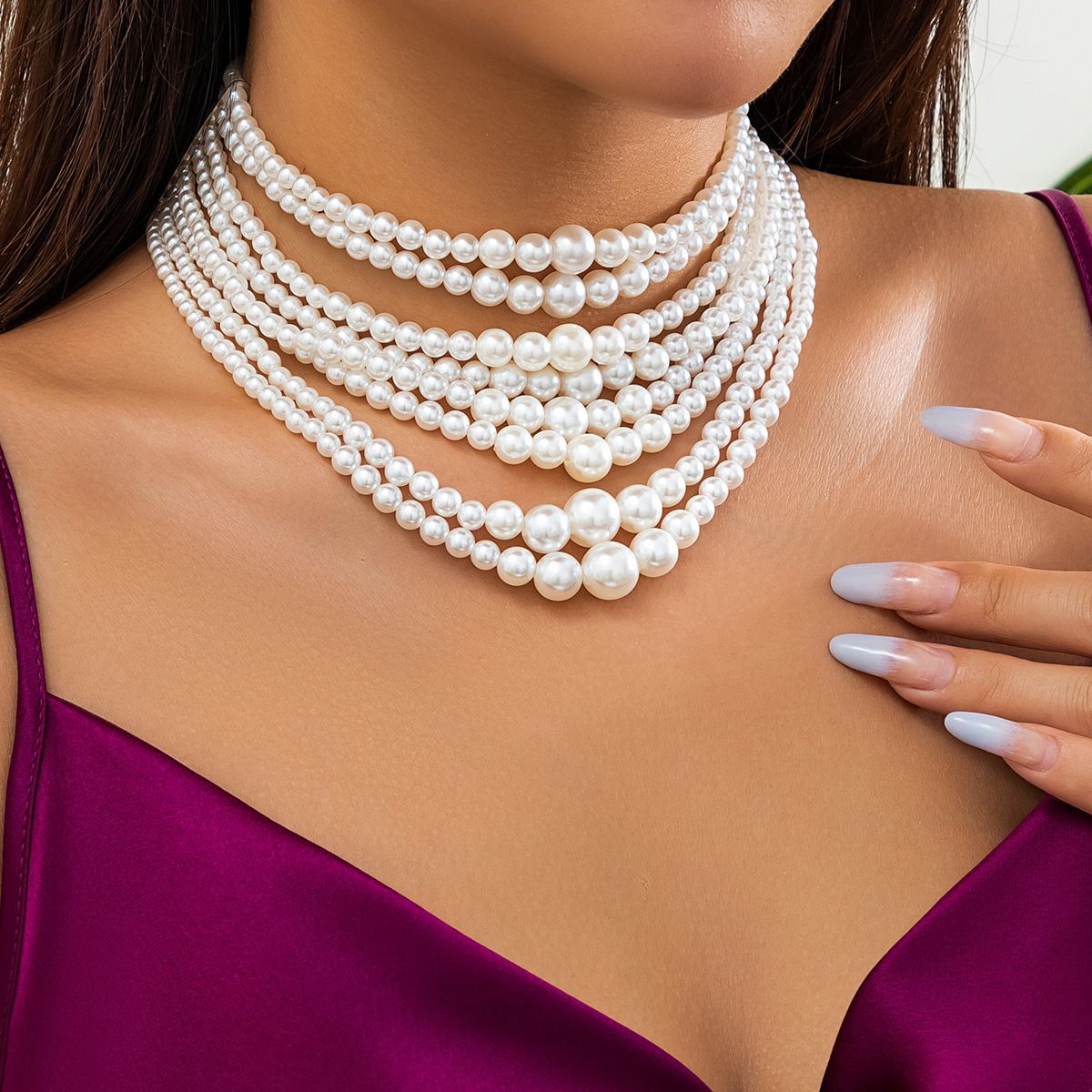 Ladies' jewelry European and American multi-layer imitation pearl women's necklace temperament Baroque size bead French retro collar jewelry