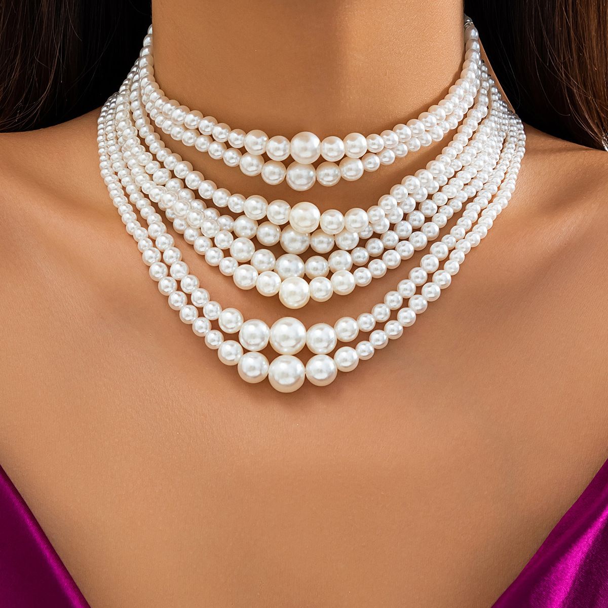 Ladies' jewelry European and American multi-layer imitation pearl women's necklace temperament Baroque size bead French retro collar jewelry