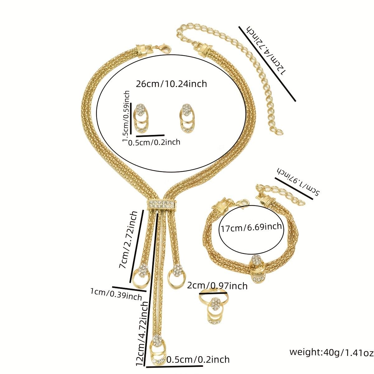 Fashionable and minimalist diamond studded gold necklace, collarbone chain earrings, ring versatile set Ladies' jewelry