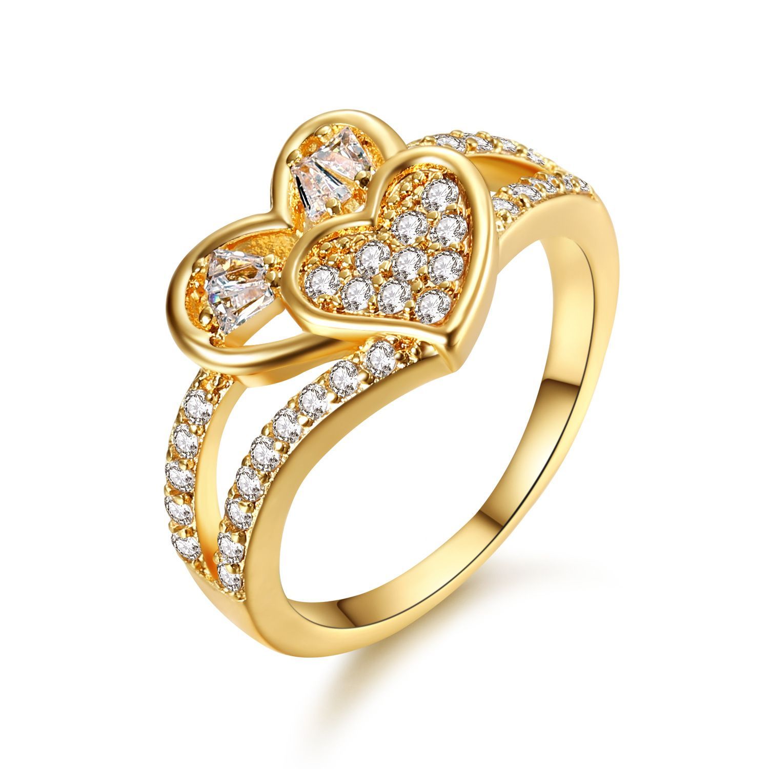 Creative hot selling new personalized twin peach heart-shaped full diamond zircon ring for women Ladies' jewelry