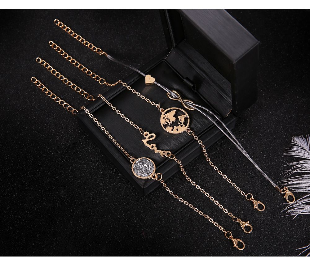 Love 8-letter English Love map turtle grey bead studded diamond turquoise women's bracelet five piece set