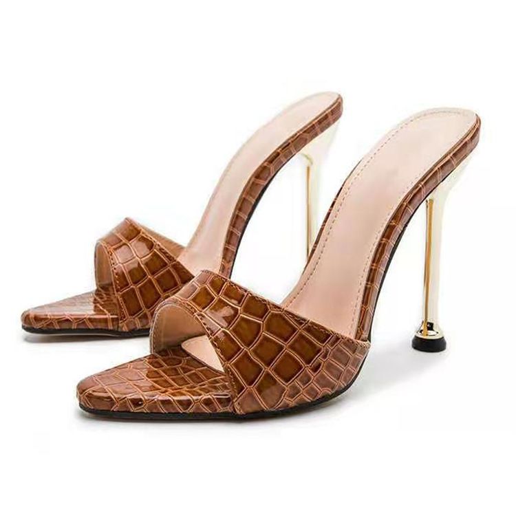 Women's shoes with snake patterns, exposed toes, pointed toes, high heels, cool slippers, fashionable slim heels, women's sandals