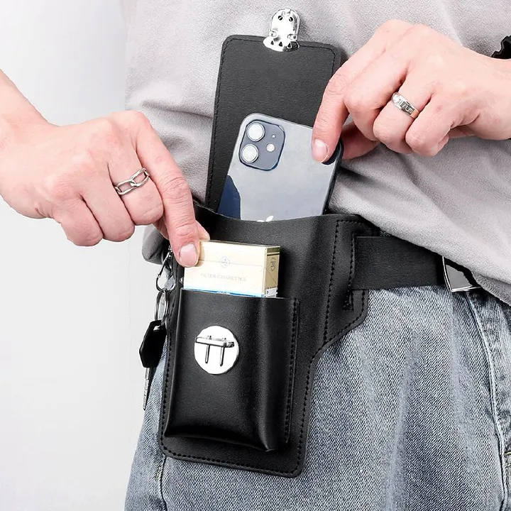Mobile phone bag, men's waist bag, construction site work, mobile phone case, can hold cigarette box, hang keys, wear belt