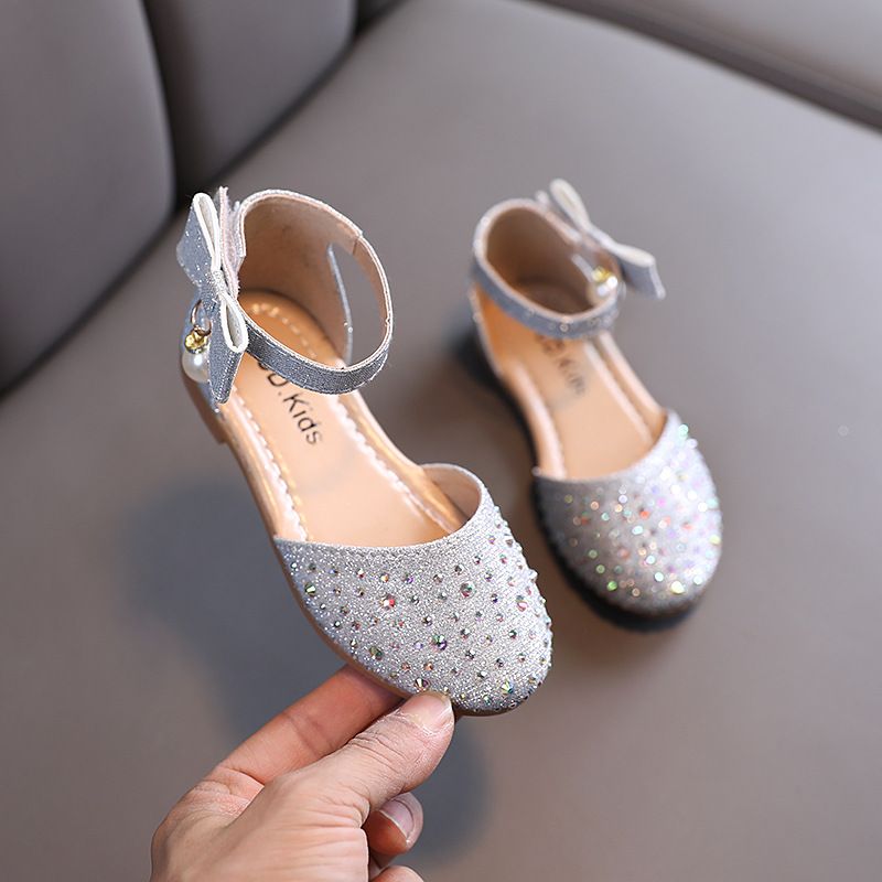 Children's leather shoes, girls' single shoes, pearl rhinestones, small and medium-sized children's princess shoes, children's sandals