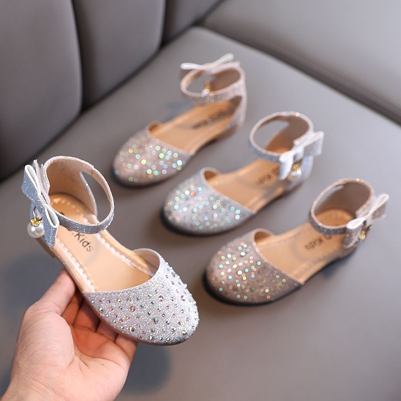 Children's leather shoes, girls' single shoes, pearl rhinestones, small and medium-sized children's princess shoes, children's sandals